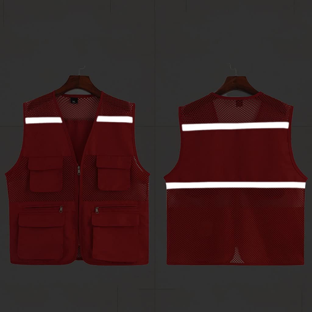 Chaleco reflectante de alta visibilidad Chaleco de seguridad de alta visibilidad Chaleco reflectante de malla multibolsillos Ropa de trabajo transpirable Chaqueta reflectante de seguridad (AM)
