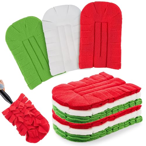 Image of Zubebe 12 Pcs Reusable Duster Refills Fleece,Red,White,Green | Soft Polyester Fiber Flat Duster Refill Multi Surface Washable Cleaning Pad Tools for Home, Blinds, Car, Pet, Furniture, Fans