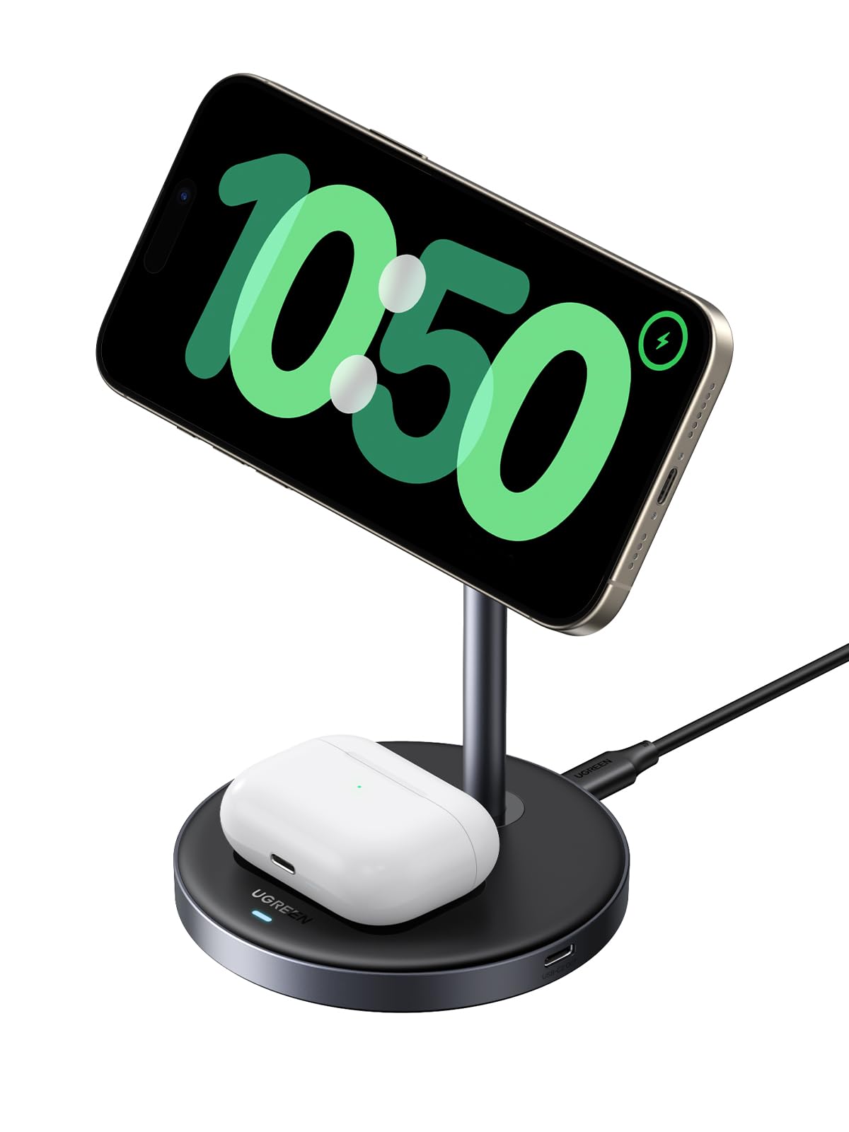 UGREEN MagFlow Qi2 15W Chargeur Induction 2 en 1 Certifié Compatible avec MagSafe iPhone 16 15 14 13 12 Plus Pro Max AirPods 4 3 Pro 2 Station de Charge sans Fil Magnétique Rapide Mode Standby