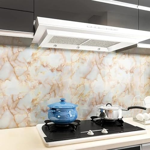 Image of Self Adhesive Marble Wallpaper Kitchen Oil Proof & Waterproof Wallpaper for Cabinet Makeover, Almirah, Plastic & Tabletop, Wardrobe (60x200cm) (Orange)
