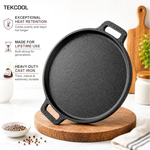 Image of TEKCOOL Cast Iron Tawa for Roti and Dosa 12 Inch, Pre-Seasoned Cookware | Even Heating, Naturally Non-Stick, Iron Rich Cooking, Durable Build Pre-Seasoned