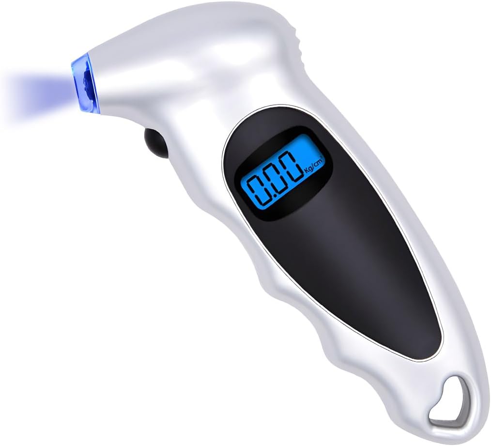 KVAEY Digital Tire Pressure Gauge, 150 PSI 4 Settings Accurate Tire Gauge with Non-Slip Grip, Backlight LCD Tire Pressure Gauge Reader Checker Tool for Car Truck Bicycle Motorcycle (Gray)