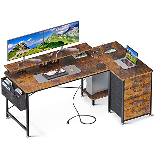 KKL 63 inch L Shaped Computer Desk with USB Charging Port & Power