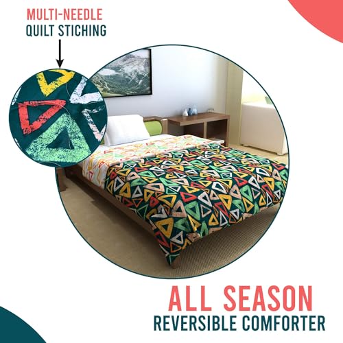 Image of Divine Casa 150 GSM Microfiber Reversible Double Bed Comforter | Soft & Lightweight AC Blanket for All Seasons | Size 254 x 230 cm | Geometric | Midnight Multicolor