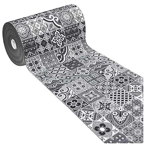 emmevi Chalet VIP Tapis de cuisine, motif faïence, avec bordure antidérapante, dimensions 30, 54 x 240 cm, gris