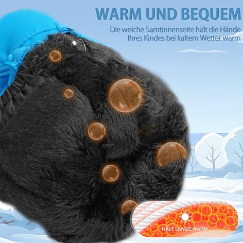 Andake Kinder-Skihandschuhe für Jungen und Mädchen, geeignet für Outdoor-Sportarten, elastische Bündchen, Reißverschluss, warm, wasserdicht(Royal Blueu-2-4Y: XXXS)