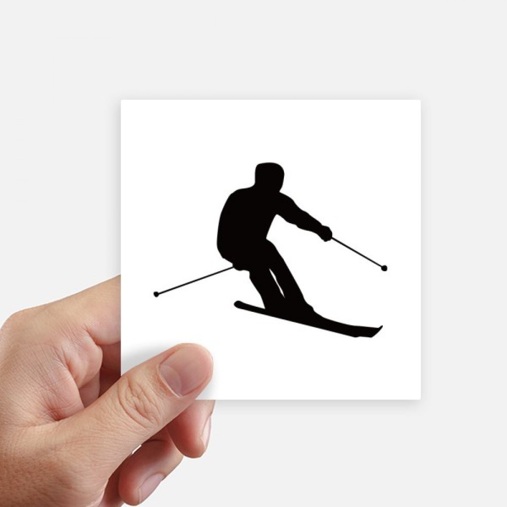 Autocollant ski noir silhouette de 10cm lot de 8 stickers carrés sport d'hiver pour valise