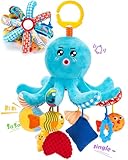 hahaland Baby Toys 0-6 Months - Car Seat Toys Octopus Toy with Pulling Cords, Squeaky, Crinkle,...