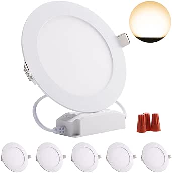 Greenclick 5er LED Einbaustrahler 230V, 9W 720LM Deckenspots Spotlight Dimmbar, 11mm Ultra Flach Einbauleuchten mit Trafo IP44 LED Spots Lampe für Badezimmer Küche Wohnzimmer Warmweiß 3000K Rund Panel