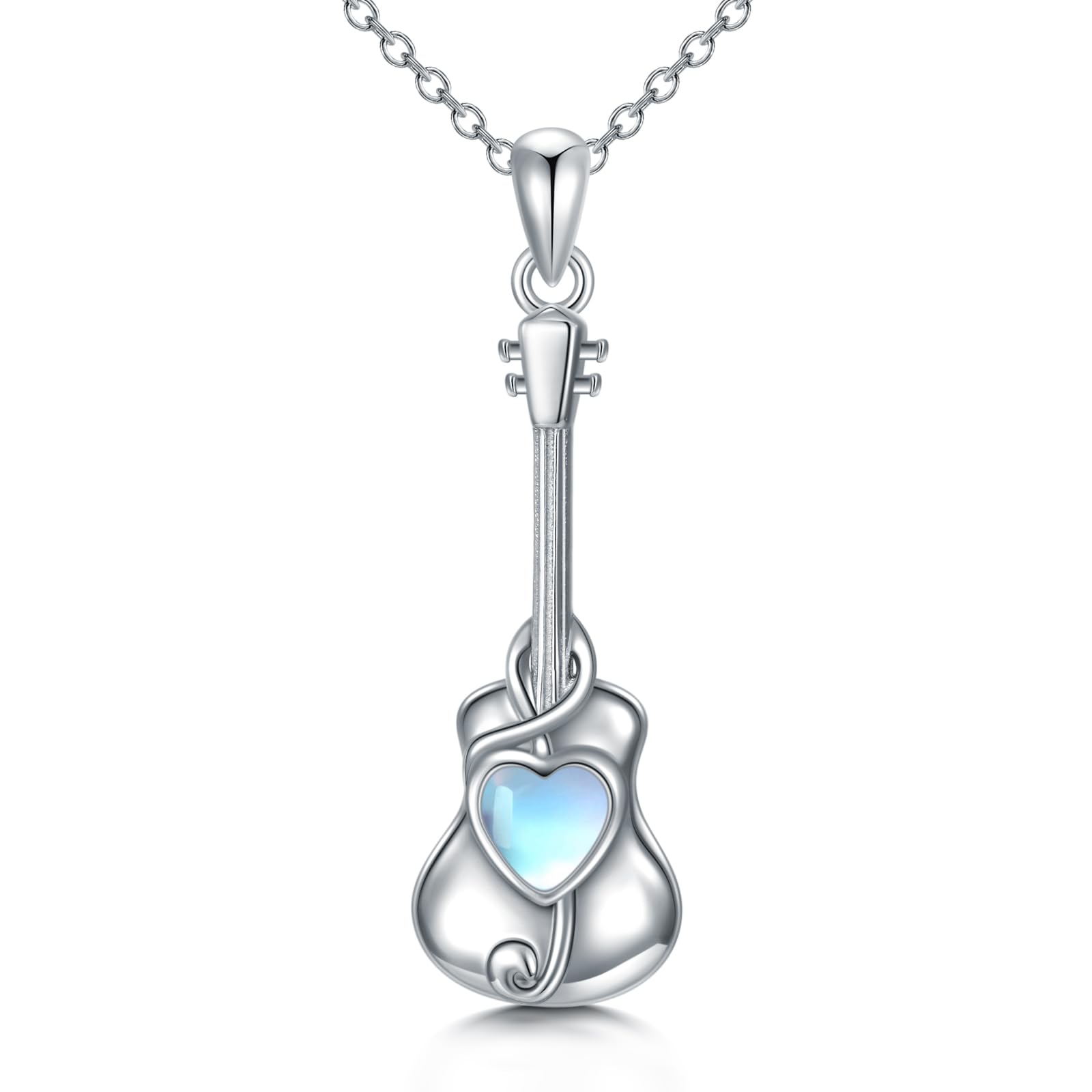 LELOUCHY Violin Moonstone Necklace for Women 925 Sterling Silver Violin Pendant Necklace Music Lover Jewelry Gifts for Women