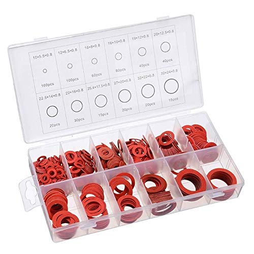 Rondelles Joint, 600pcs 12 Tailles Rouge Acier Papier Fibre Plat Rondelle Kit Isolation Rondelle Joint Écrou Boulon Ensemble Plat Anneau Joint Assortiment Kit Dur