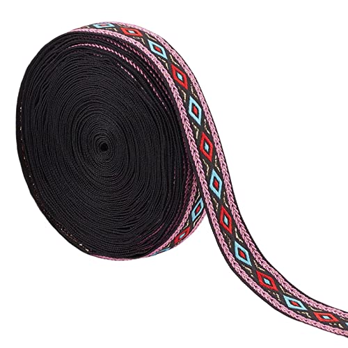 GORGECRAFT 10m Ethnic Jacquard Ribbon Embroidered Ribbon 10mm Wide Red Blue Geometric Rhombus Woven Trim Fringe or DIY Sewing Craft Clothing Embellishment Handmade Bag Decoration