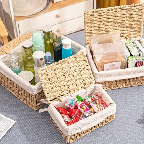 ZHYOPING Set of 3 Storage Baskets with Lids – Natural Paper Rope Storage Basket, 3 Sizes Woven Hamper Basket with Lining for Toys, Bathroom, Living Room, Bedroom – Boho Decorative Storage Solution - Cosy Home Interiors ZHYOPING Set of 3 Storage Baskets with Lids – Natural Paper Rope Storage Basket, 3 Sizes Woven Hamper Basket with Lining for Toys, Bathroom, Living Room, Bedroom – Boho Decorative Storage Solution - Image 6