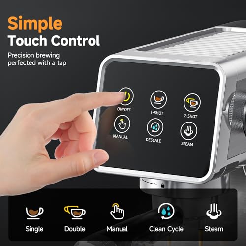 Espresso Machines with Self-Cleaning & Memory Function, 20 Bar Coffee Maker with LED Touch Screen, Compact Machine A Cafe with Milk Forther for Home - Image 3