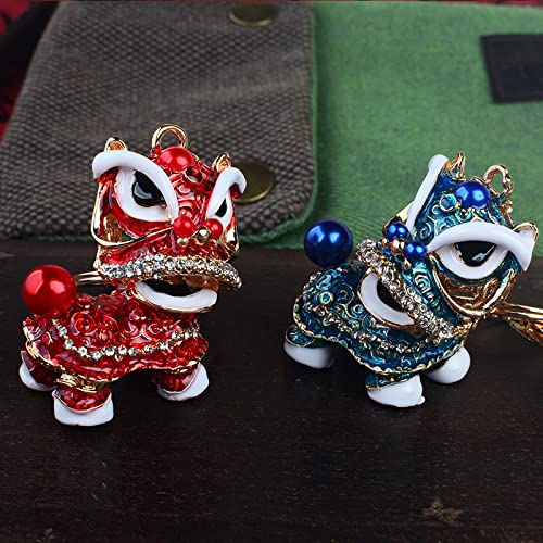 Hongtai Diamond Chinese Stijl Lion Dance Hanger Lion Waking Sleutelhanger Drip Legering Little Lion Bag Ornamenten Vrouw (Color : 6) - Image 3