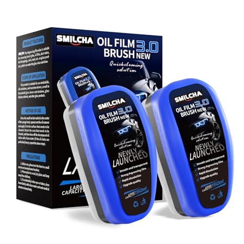 SMILCHA New Upgrade 3.0 Automotive Oil Film Cleaning Brush for Car Windows - 3-Second Oil Dissolving, Refillable Liquid, Clear Vision Glass Cleaner, Car Windshield Cleaner for Cleaning Brush (2PCS)