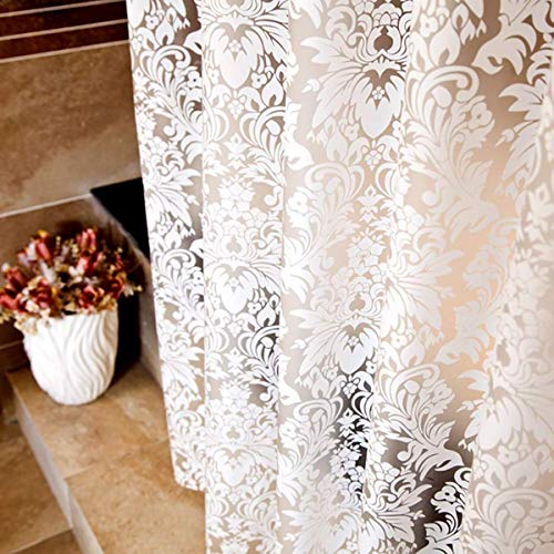 Riyidecor Clawfoot Tub Shower Curtain Liner All Around 180 x 70 Inch Bathtub Wrap Around Round Freestanding Surround Oval Vintage Damask Extra Wide Fancy Floral Metal Shower Hooks