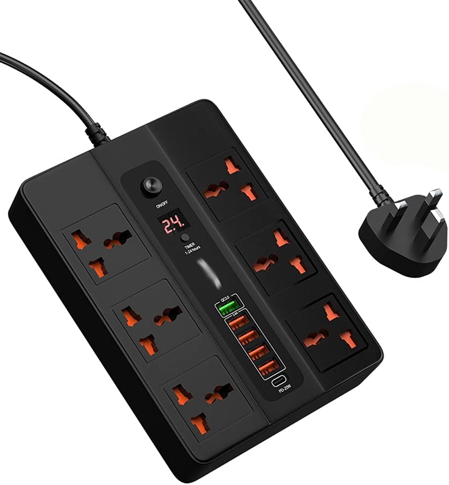 6 Portss 20W PD QC3.0 Fast Charger Type C Quick Charge Station Adapter 3000W 6 AC Outlets Power Strip(EU)