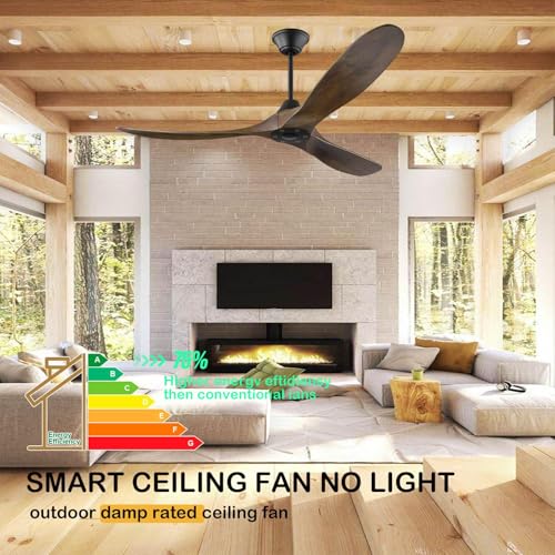 XCWIIE 52 Inch Outdoor Ceiling Fan for Patios Damp Rated, Smart Wood 3 Blades Propeller Ceiling Fans No Light Quiet Reversible DC Motor with Large Airflow for Indoor Work with Alexa Voice/Google/App by XCWIIE - Used condition - Image 5