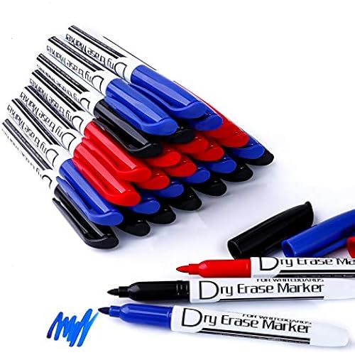 Volcanics Dry Erase Whiteboard Markers, Fine Tip, 3 Colors, 30 Count