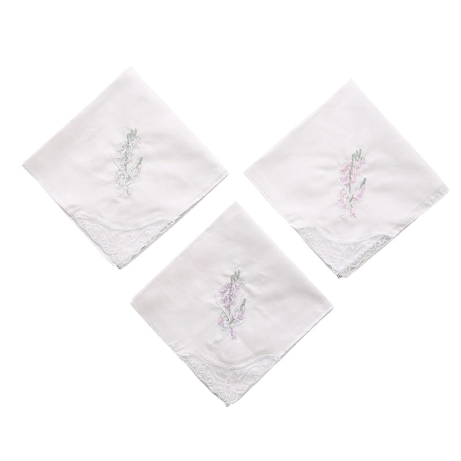 Damen-Taschentücher aus Baumwolle mit Stickerei, weiche, einfarbige Blumen Spitzenbesatz Stofftaschentücher(12pcs-B)