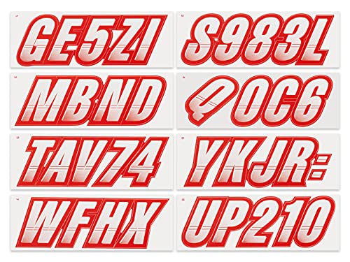 Image of STIFFIE Techtron White /Red 3 inch Boat & PWC Registration Decals • Numbers Letters Stickers