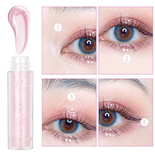 Geeneiya Pink Glitter Liquid Eyeshadow Korean Eye Makeup Glitter Exquisite Pink Liquid Eyeliner, Pigmented, Long Lasting, Quick Drying, Loose Glitter Glue For Crystals Eyemakeup (Exquisite Shiny 07) #TOP4