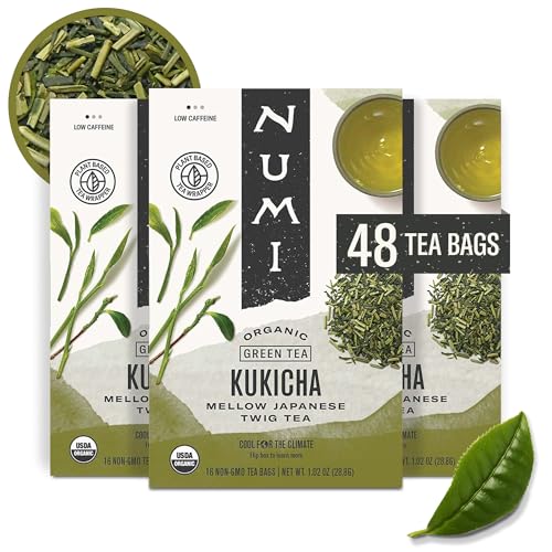 Numi Organic Kukicha Japanese Green Tea, 48 Green Tea Bags, Roasted Japanese Twig Tea, Caffeinated
