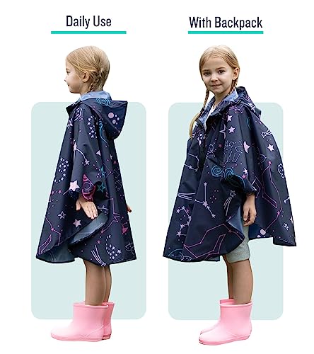 Image of SaphiRose Lightweight Kids Rain Poncho Waterproof Jacket Zipper Up Rain Coat