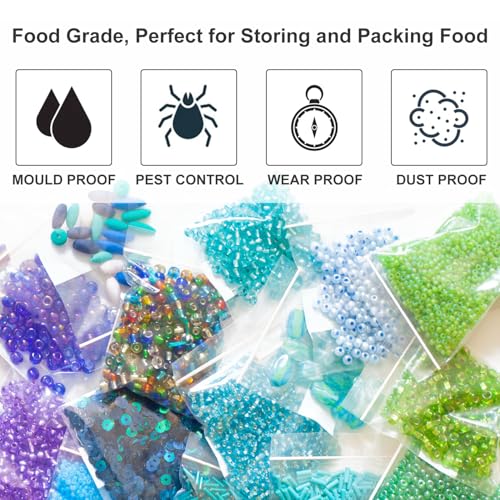 2''x 3'', (Pack of 200) Small Clear Poly Zipper Bags, Reclosable Zipper Lock Storage Plastic Bags for Jewelry, Beads, Screws & Small Items