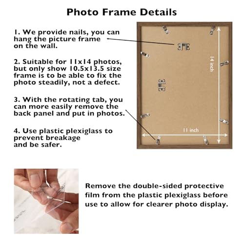 Image of JCJMY 11x14 Picture Frame Brown for Wall Hanging, Wall Mounting Horizontally or Vertically, 11 x 14 Wall Gallery Poster Photo Frame with Shatter Resistant Plexiglass, Brown