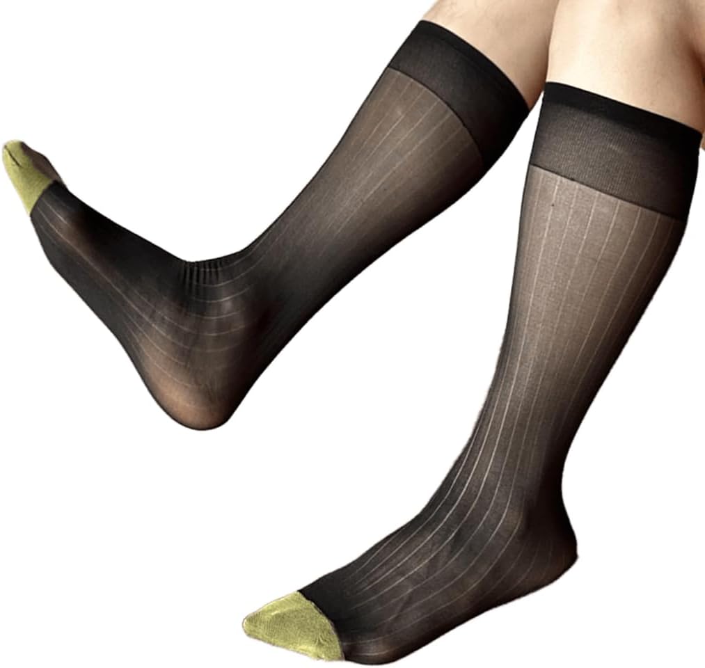 Men's Dress Socks Thin Nylon Middle Calf Long Stockings for Business Meetings and Formal Event Socks