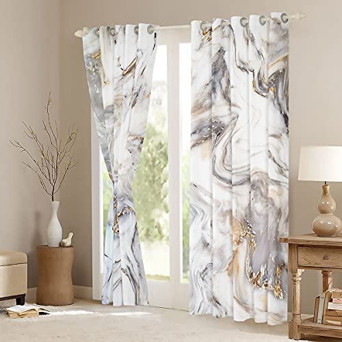 Homemissing Marble Curtains Grey Gold Abstract Geometric Window Drapes for Bedroom Living Room Crack Brick Texture, W46*L72 - Image 3