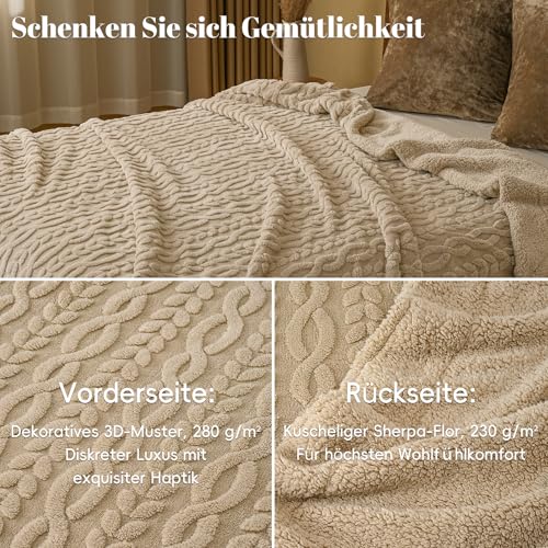 PHF Kuscheldecke Flauschig 229x229cm für Couch & Sofa, Khaki – Bild 4