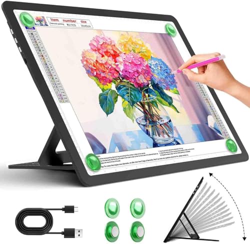 Zocelight wiederaufladbare A3 Leuchttisch mit integriertem Ständer,Superheller Magnetschachtel light box mit physischen Tasten,diamond painting zubehör,5000-mAh-Batterie, led zeichenbrett zum Zeichnen