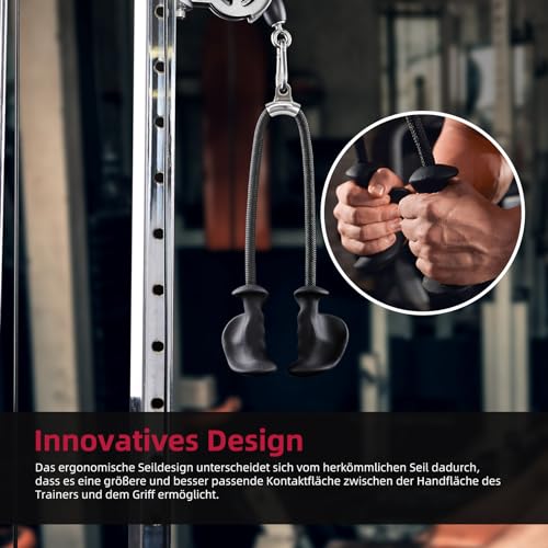 Foto von JASPORT Ergonomisches Trizeps-Seil für Indoor krafttraining für das Training von Trizeps, Rüchen, Bauch, für Kraftstation, Smith Rack, Fitnessstudio oder Gym zuhause, Anti-Hornhaut…
