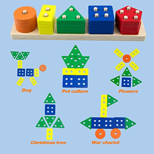 Montessori Toys For 18+ Months,Wooden Sorting&Stacking Toys For Toddlers&Kids,Educational Toys,Color Recognition Stack Shape Sorter,Motor Skill Toy, Learning Puzzles Gift For 1 2 3 Year Old Boys Girls #TOP4