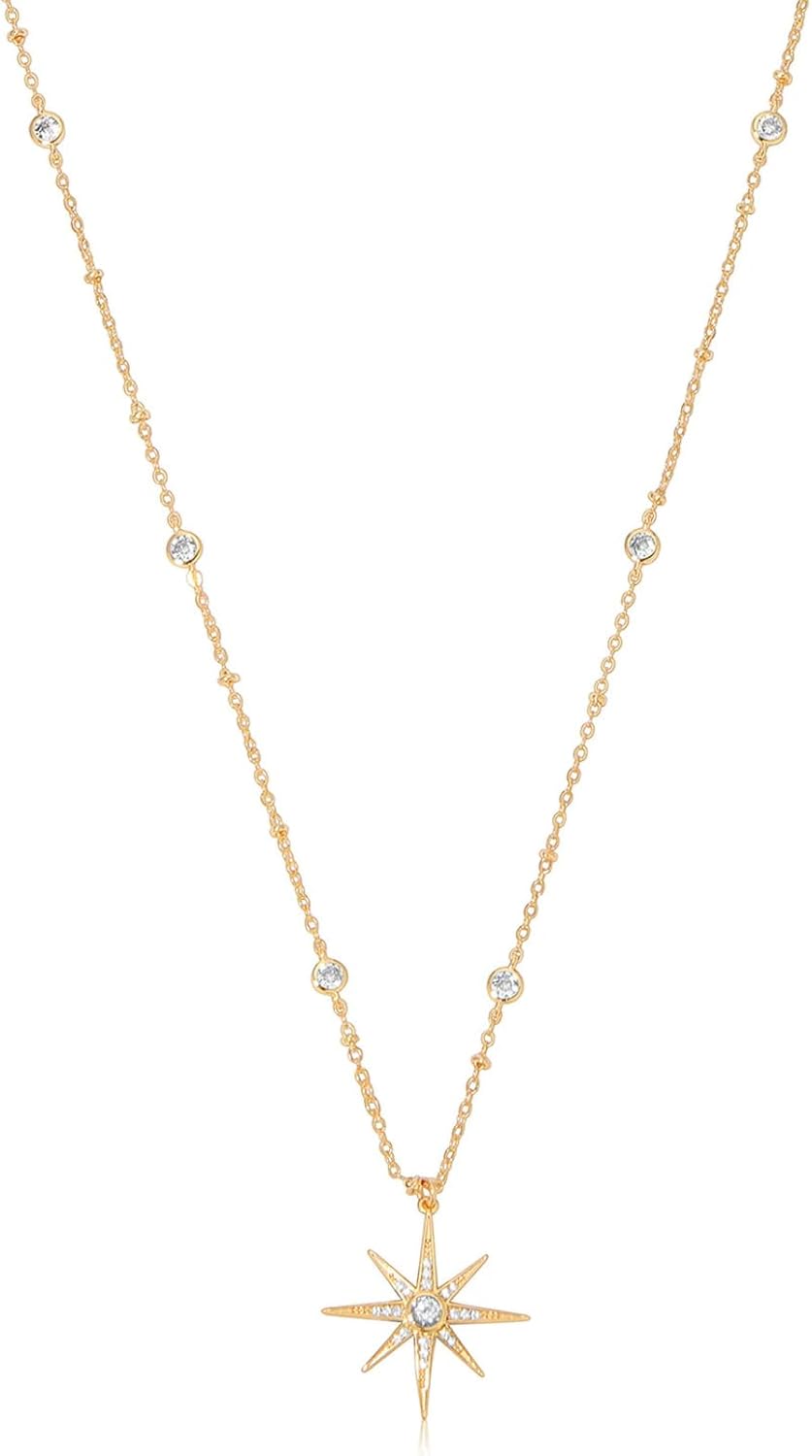 Ettika Gold Starburst Pendant Necklace. Long Necklaces for Women. 18k Gold Plated Necklace. Jewelry, Gifts For Women