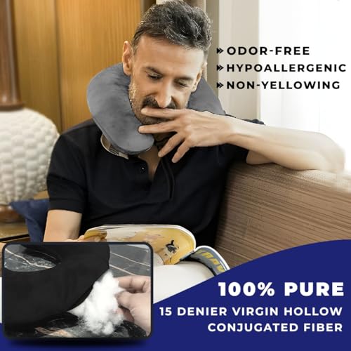 Image of Trajectory Travel Neck Pillow Rest Cushion for Travel and Sleeping in Plane Flight Car Train Airplane for Sleeping for Orthopedic Cervical Pain for Men & Women Grey