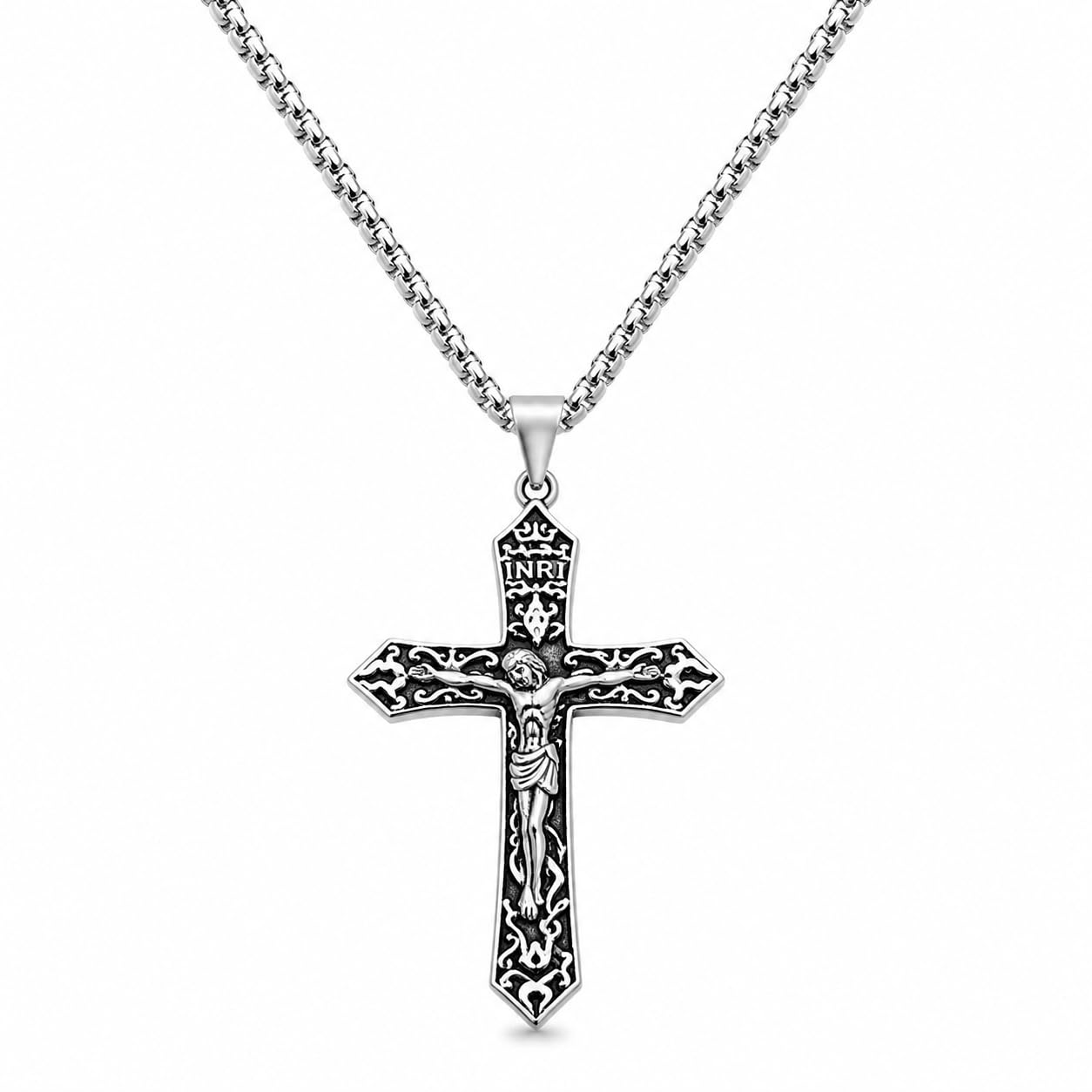 Meta lBiker Jesus Crucifix Cross Religious INRI Cross With 24" Chain Jewelry Gift Pendant Necklace Chain Gift For Men Boys-image-3