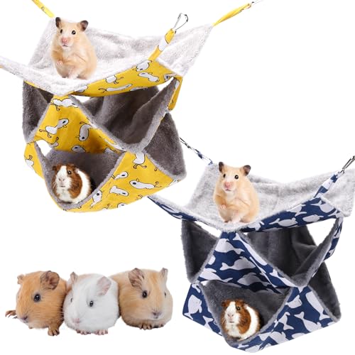 XINRUI 2 Pcs 3 Tier Ferret Rat Hammock,Guinea Pig Cage Accessories,13.7x13.7 Inches,Pet Cage Hanging Bunkbed Hammock for Small Animals,Guinea Pig, Ferret,Kitten,Squirrel,Chinchilla,Rat,Parrot