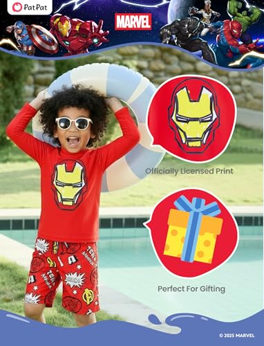 Image of Disney Marvel Spiderman Swimsuit Rash Guard Shirt & Swim Trunks Stitch Boys Swim Set UPF 50+ Summer Kids Bathing Suit 3M-13T
