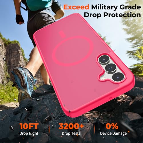 Image of SUPFINE Magnetic for Samsung Galaxy A16 5G Case with Screen Protector, (Built-in Magnets) (Military Grade Drop Protection) Slim Translucent Shockproof Phone Case,Hot Pink