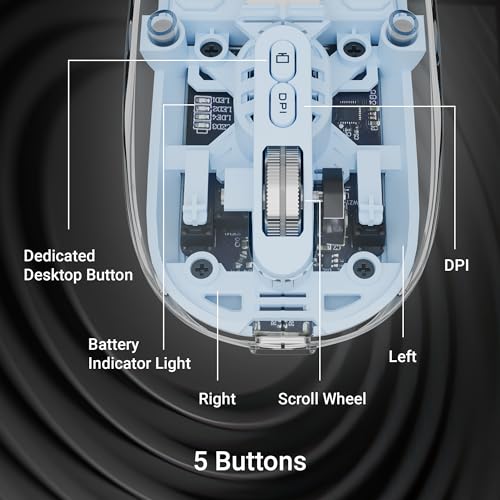 Image of ZEBRONICS Sheer Rechargeable Wireless Mouse, Dual Mode (2.4GHz + BT), Dual Bluetooth, Silent Operation, Transparent Body, RGB, Battery Indicator, for Mac | Laptop | Computer (Blue)