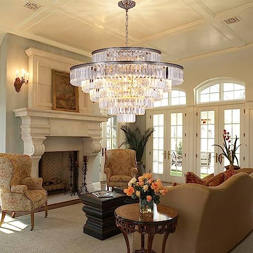 Gmlixin Crystal Chandelier 7-Tier Luxury Pendant Lights Fixture Hanging Adjustable For Dining Room Living Room Dia 39 Inch-Nickel #TOP1
