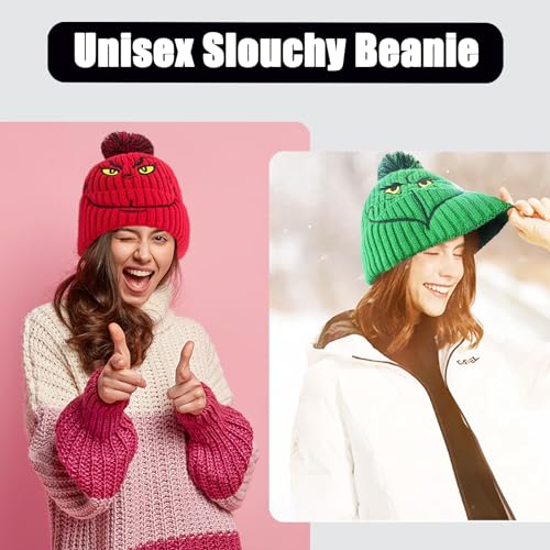 Grinchs Gorros para homens e mulheres, decorações de Natal verde vermelho grinchs chapéus de rosto g