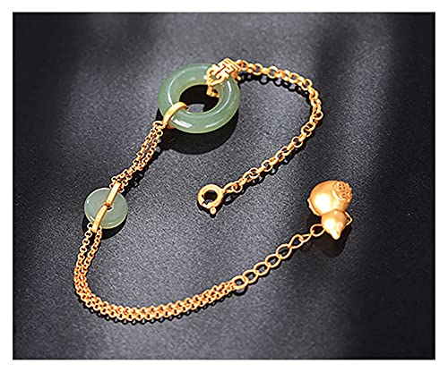 Bracelet femme en argent 925 doré et véritable jade de Hetian à boucle sécurisée
