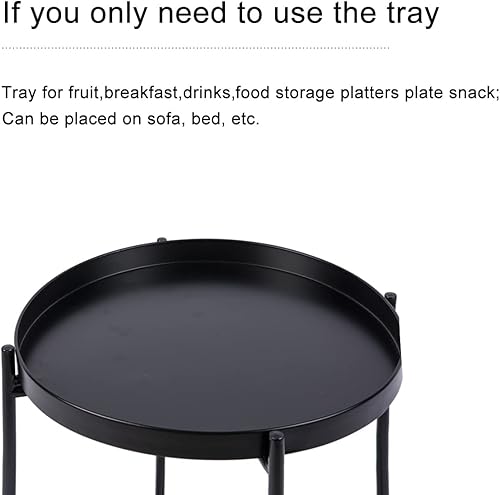 Miniatura 5 de NC Modonery - Mesa auxiliar redonda de metal de 2 niveles de 15.7 pulgadas de diámetro con bandeja de almacenamiento extraíble para sala de estar,