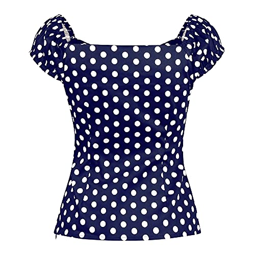 Image of YARN & INK Women's Rockabilly Tops 1950s Pinup Shirt Casual Off Shoulder Vintage Blouse