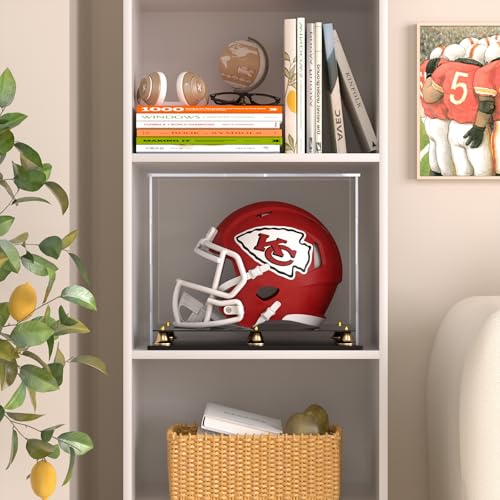 Image of Football Helmet Display Case Full Size, Clear Acrylic Helmet Display Box Dustproof Helmet Case Display Case with Metal Bell Base for Sports Memorabilia (15 x 11.8 x 12.6 in)